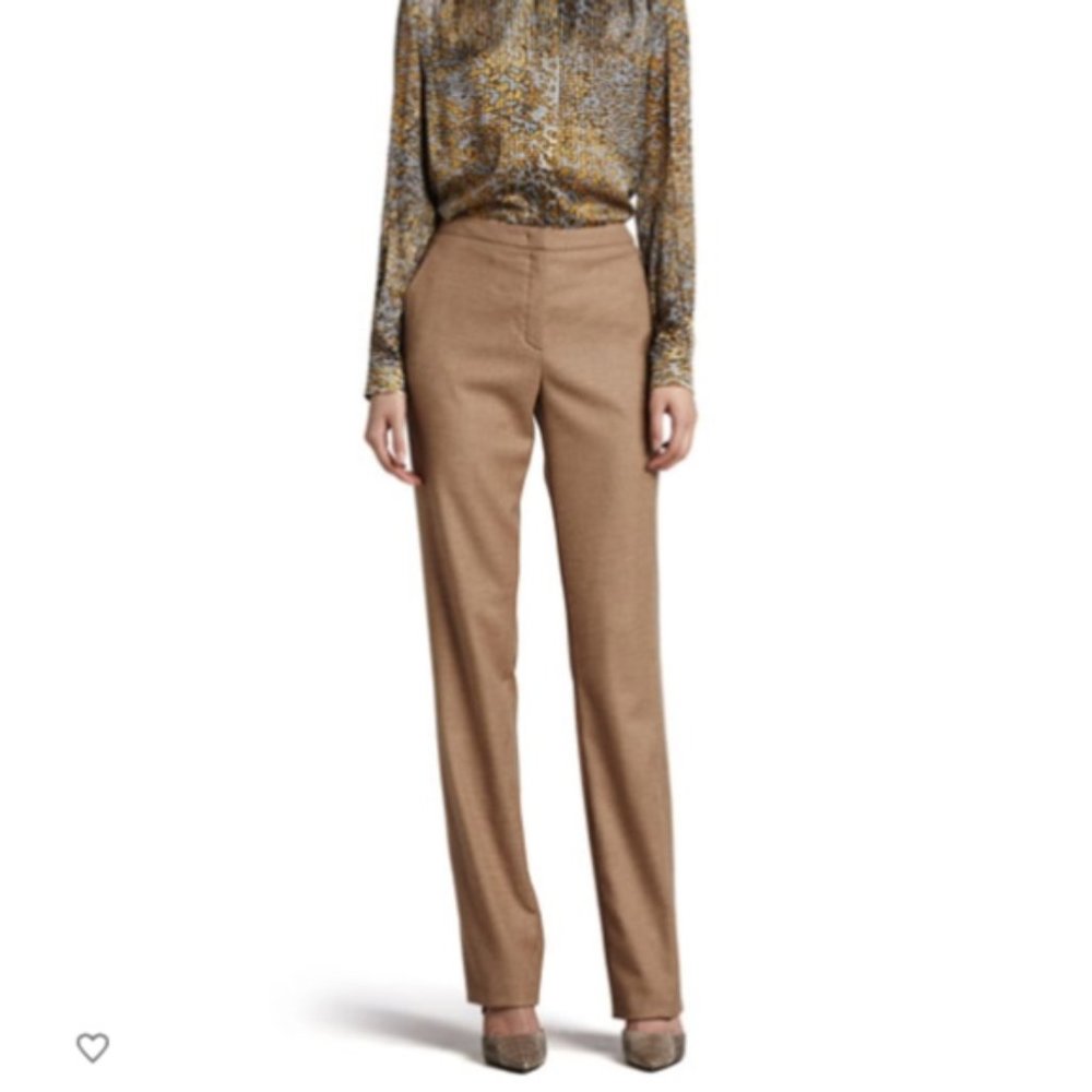 Escada Pecan Virgin Wool Classic Zip-Front Pants